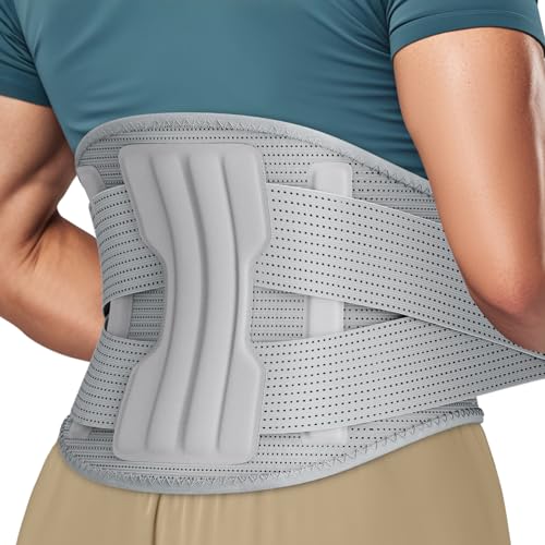 NEENCA Compression Back Brace for Lower Back Pain, Herniated Disc, Lumbar Strain – Breathable Lumbar Support for Work, Lifting, Sciatica, Scoliosis (Gray, Medium) Gray