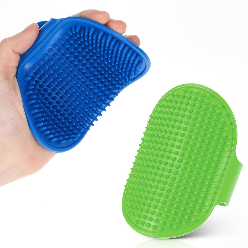 2pcs Curry Brush for Dogs,Rubber Curry Brush Dog,Bath Brush Scrubber with Adjustable Ring Handle for Short Long Haired Dogs & Cats,Grooming Soothing Massage Shedding Brush Dog Hair 2 Color blue & green - BeesActive Australia