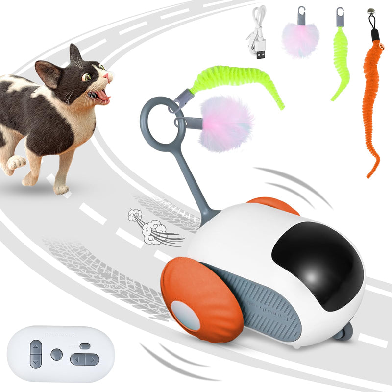 Remote Control Smart Electric Cat Toy Car, Interactive Cat Toys for Indoor Cats, Teazys Cat Toy Turbo Tail 2.0, Automatic Moving Mouse Cat Chase Toys for Bored Indoor Adult Cats Kittens (Orange) Orange