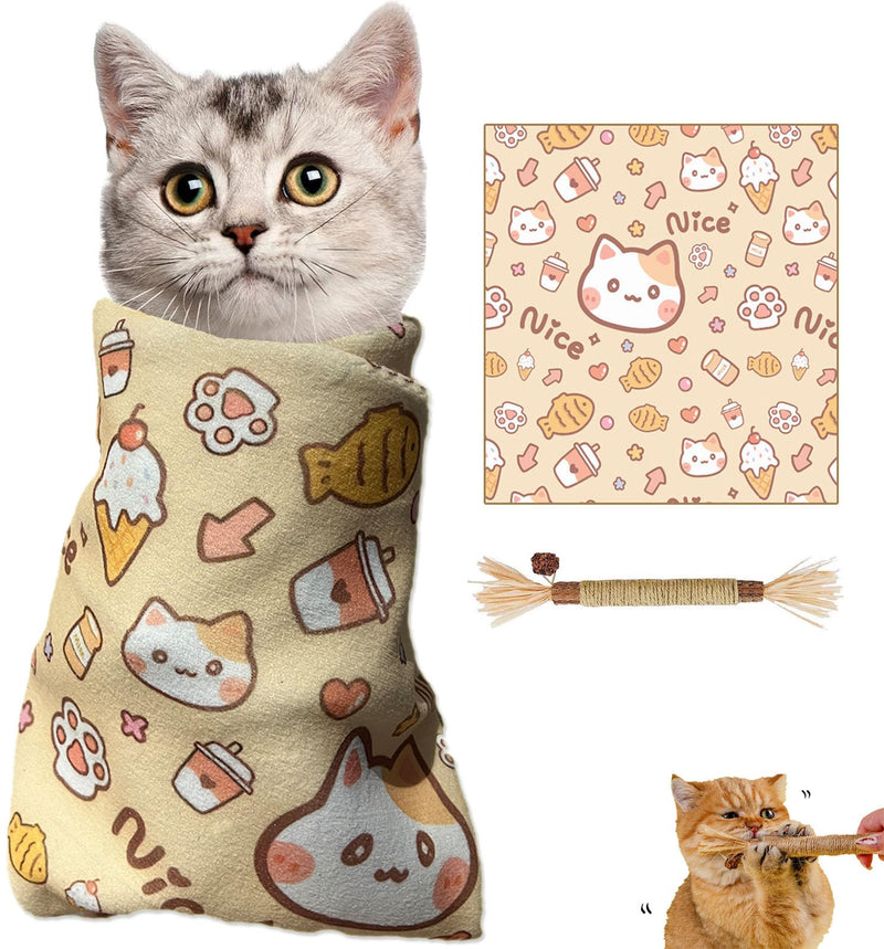 Cat Wrap for Cutting Nails,Self-Adhesive Velcro Cat Grooming Wrap,Anti-Escape,Anti-Scratch,Anti-Bite,Multifunctional Cat Grooming Bag for Calming & Holding Cat(55 * 55) M Orange - BeesActive Australia