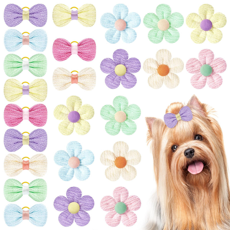 24Pcs Cute Flower Dog Hair Bows with Rubber Bands Small Dog Hair Bows Handmade Puppy Dog Grooming Bows for Dogs Girls for Holiday Spring Easter Dog Puppy Yorkie Pet Hair Accessories - BeesActive Australia