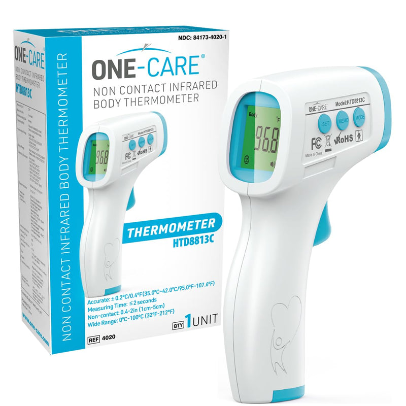 ONE-CARE Digital Infrared Thermometer HTD8813C - Non-Contact, Homedics Thermometer, High Accuracy, Fast Reading, Body & Room Temp, Newborn Baby to Adult, Fever Alarm, Large Display Pro