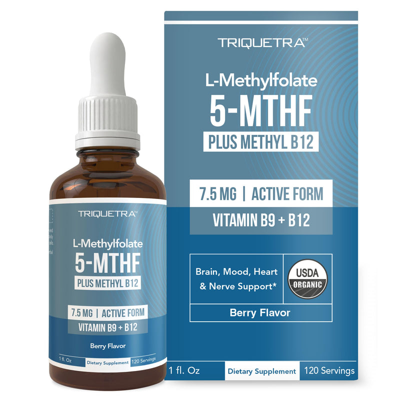 Organic L Methylfolate 7.5 mg Plus Methyl B12 Cofactor - Metabolically Active 5-MTHF Form, Superior Form of Folate - Organic Berry Flavor, Liquid Sublingual Form – Mood, Cognition, Methylation (1oz) 1 Fl Oz (Pack of 1)