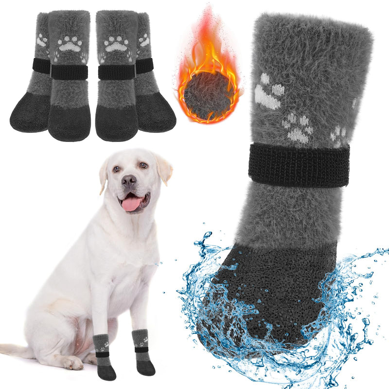BEAUTYZOO Dog Boots Dog Snow Boots for Winter, Fleece Warm Dog Booties & Paw Protectors, Waterproof Dog Socks to Prevent Licking for Hardwood Floor Anti-Slip Small Medium Large Senior Dogs Shoes,Grey Grey XL(2.36"W | Pack of 4) - BeesActive Australia