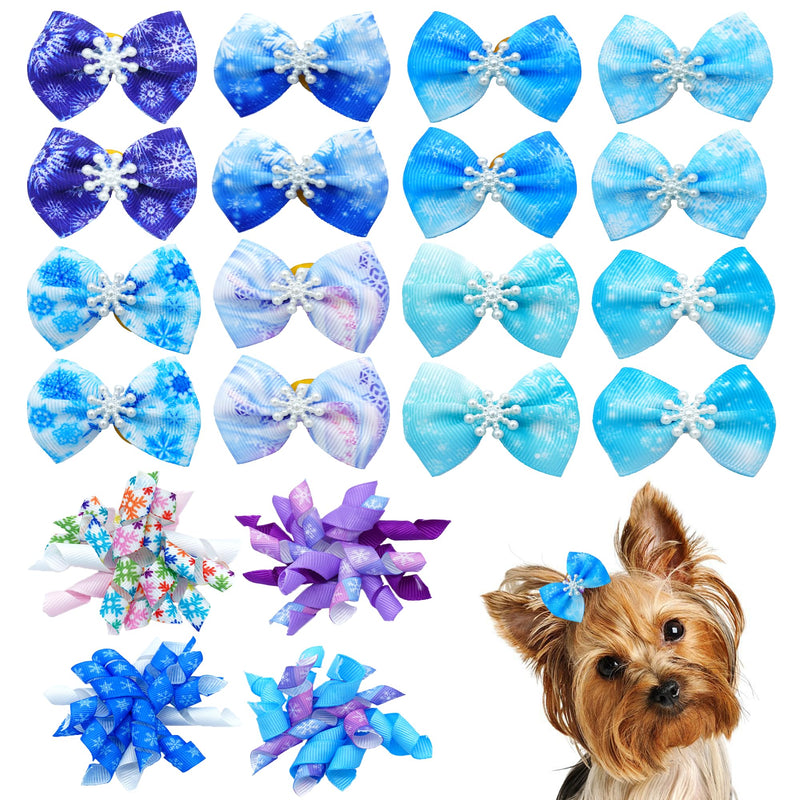 20Pcs/10Pairs Dog Hair Bows Winter with Rubber Band Snow Pattern for Cat Rabbit Puppy Poodle Top Knot Elastic Hair Bowknot Grooming Accessories Attachment - BeesActive Australia