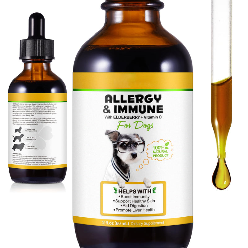Allergy & Itch Relief Liquid for Dogs, Anti Itch Liquid Supplement Soothes Itchy Skin, Ears, Paws from Allergies, Supports Skin & Coat Health - 60ml