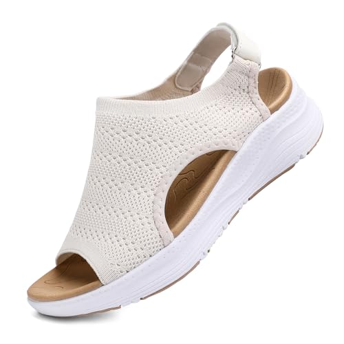 Women Arch Support Orthotic Walking Sandals Open Toe Adjustable Ankle Strap 8.5 Beige