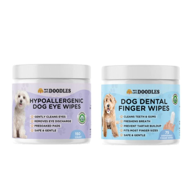 We Love Doodles Dog Teeth Cleaning Wipes & Dog Eye Wipes- Pet Dental Finger Wipes for Dogs, Freshens Breath Dog Dental Wipes, Pre-Soaked Pet Eye Wipes Pads, Safe Dog Eye Cleaner - PawsPlanet Australia