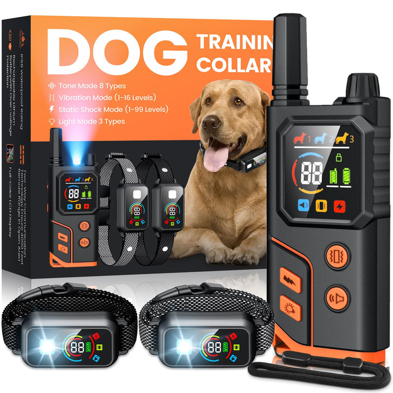 Dog Shock Collar 2 Dogs,4000FT with Flash Light for Night Walks, Dog Training Collar with Remote Control, E Collar with Adjustable Pitch Beep,Vibration and Shock,Rechargeable Waterproof Shock Collar Black - BeesActive Australia