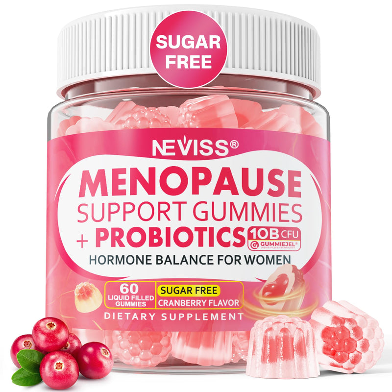 Menopause Gummies Supplement for Women w/ Black Cohosh for Hot Flashes | Menopause Support Vitamins Gummies w/ Probiotics, Ashwagandha, Red Clover, Over 50 Hormone Support, Sugar Free, Vegan, 60ct 60 Count (Pack of 1)