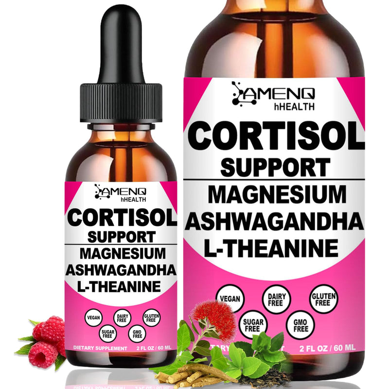 Cortisol Supplements for Women & Men, Reducer Manager Support Liquid Drops | 17-in-1 Cortisol Detox Support w. Ashwagandha, Magnesium & L-Theanine for Calm, Stress, Mood, Sleep & Focus, Vegan Non-GMO Raspberry 4 Fl/Oz (Pack of 2)