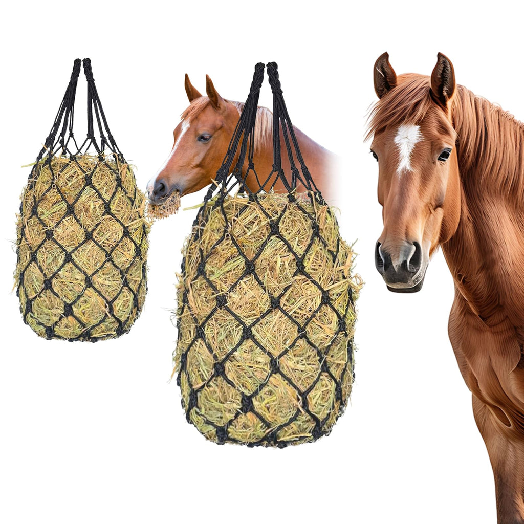 Slow Feed Hay Nets for Horses 2PCS, 42" Length with 2" Holes Hay Nets Holds 3-5 Flakes, Chew-Resistant Polyester Fiber Material