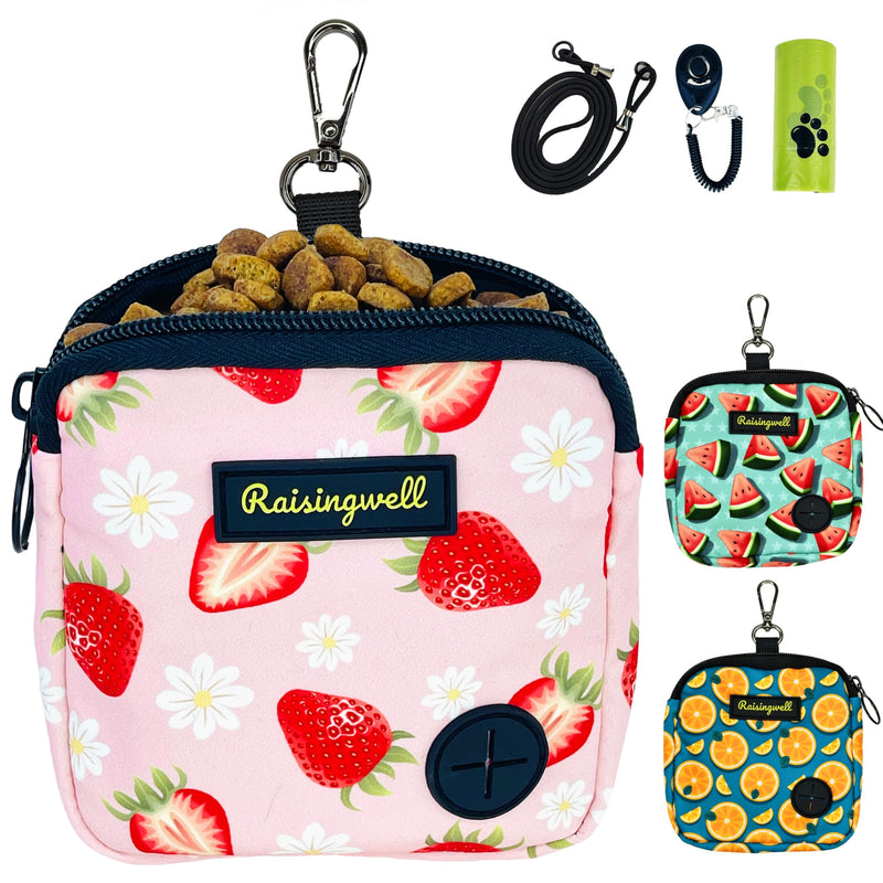 Dog Treat Pouch,Training Clicker and Poop Bags,Strawberry Treat Pouches for Pet Training Pocket Sized Pet Training Pouch, Zipper Pet Feed Snack Reward, for Puppy Travel or Outdoor Use. 2. Strawberry - BeesActive Australia