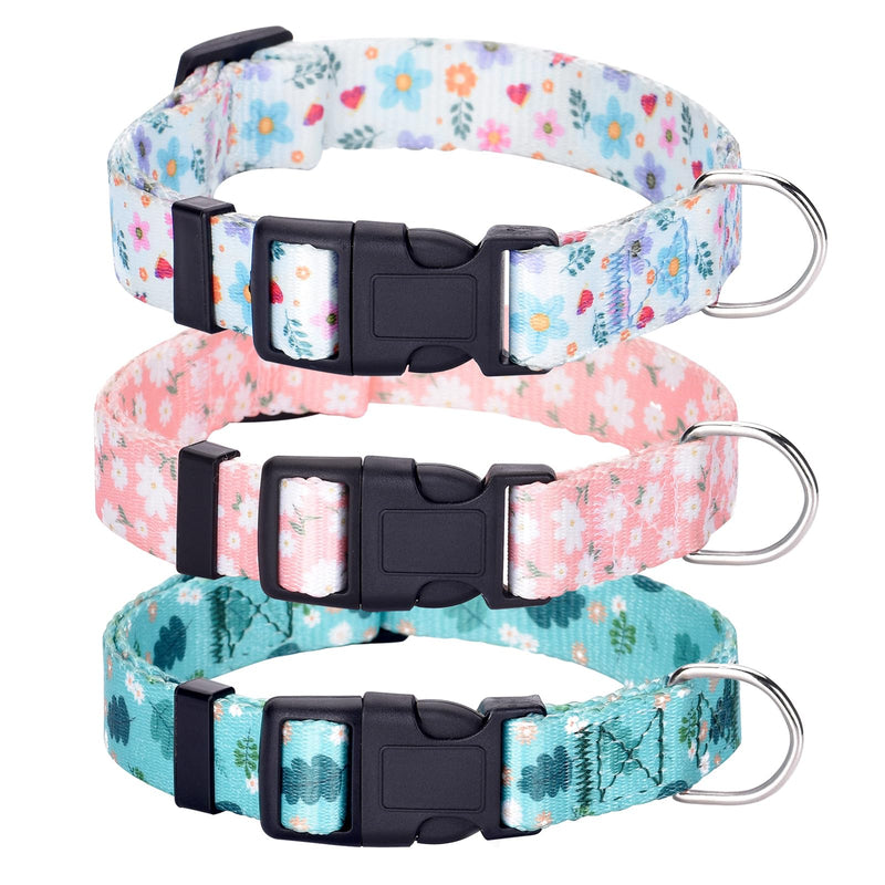 3 PCS Designer Dog Collar for Small Medium Large Dogs, Cute Flower Dog Collars for Dogs, Adjustable Dog Collar with Ring (#1-Multicolor A, S) #1-multicolor A - BeesActive Australia