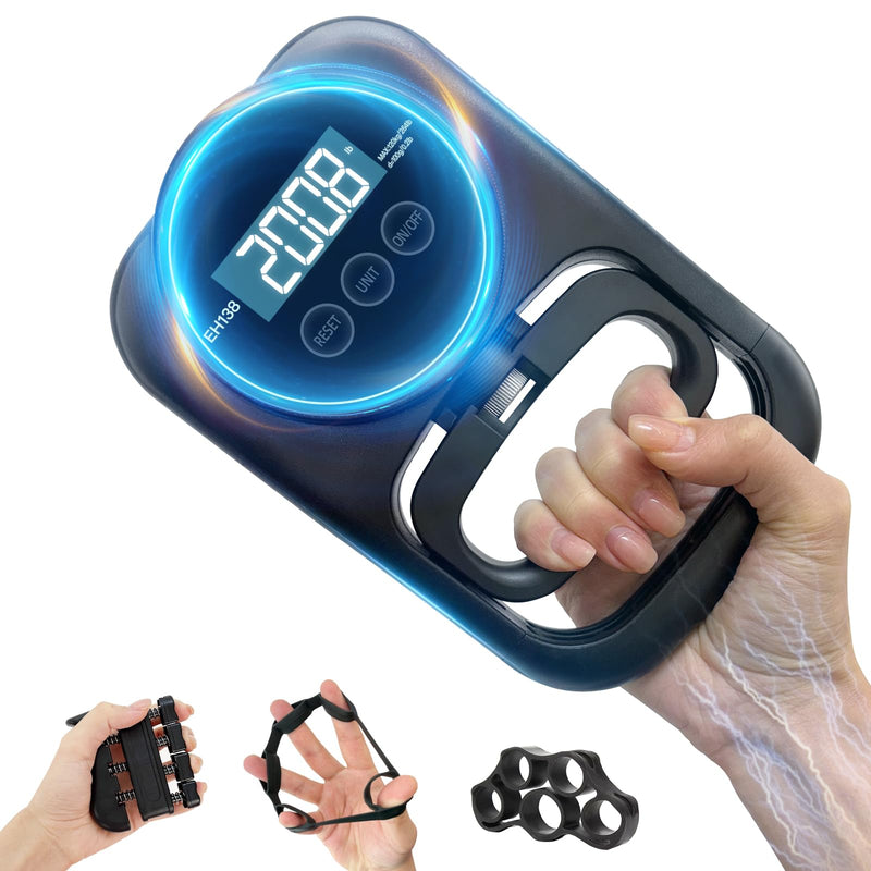 Grip Strength Tester Hand Gripper - Grip Strength Trainer Hand Dynamometer Handheld Meter LED Display Comfortable 265 Lbs / 120 Kgs Finger Strengthener for Sports Home School Gym Use Black