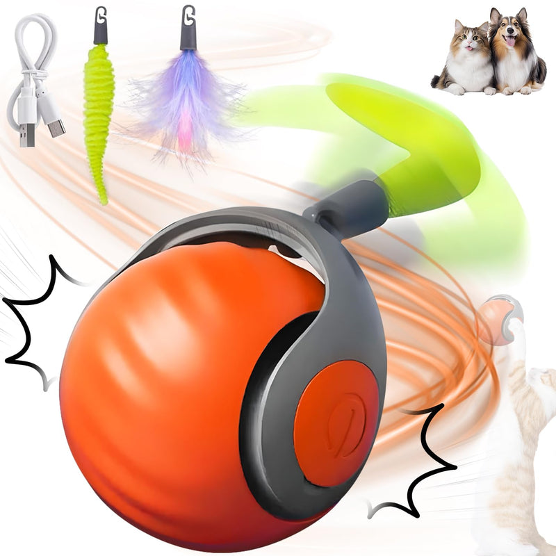 Speedy Tail 2.0,Speedy Tail Cat Toy,Smart Interactive Cat Toy Balls,Automatic Moving Balls for Cat Dog Touch Motion Rolling Cat Toy Ball,Self Rolling Smart Cat Toy Ball Interactive Cat Toys with Tail Orange - BeesActive Australia