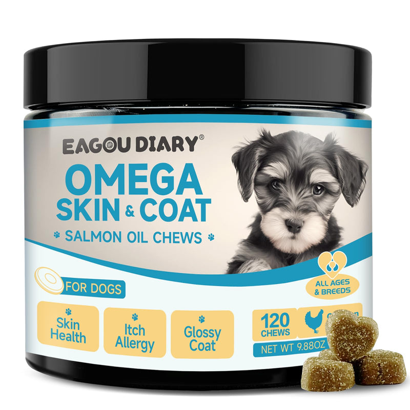 EagouDiary Salmon Oil Chews for Dogs,Omega 3 Skin & Coat Supplement for Dogs with EPA & DHA Fatty Acids,Angelica, Methionine,Vitamins,Minerals Dog Itchy Skin & Allergy Relief (120Ct) - BeesActive Australia