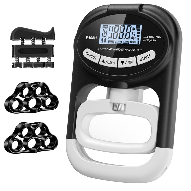 Grip Strength Tester Hand Dynamometer - Grip Strength Trainer Electronic Hand Gripper Strengthener Wrist Exerciser Meter Digital Training Gauge 265 Lbs / 120 Kgs for Sport School Home Use Black