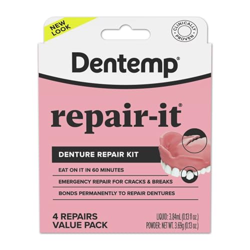 Dentemp Repair Kit - Repair-It Advanced Formula Denture Repair Kit - Repairs Broken Dentures, Mends Cracks and Replace Loose Teeth - 1 Pack (4 Count) - (Packaging May Vary) 1 Pack (4 Repairs)
