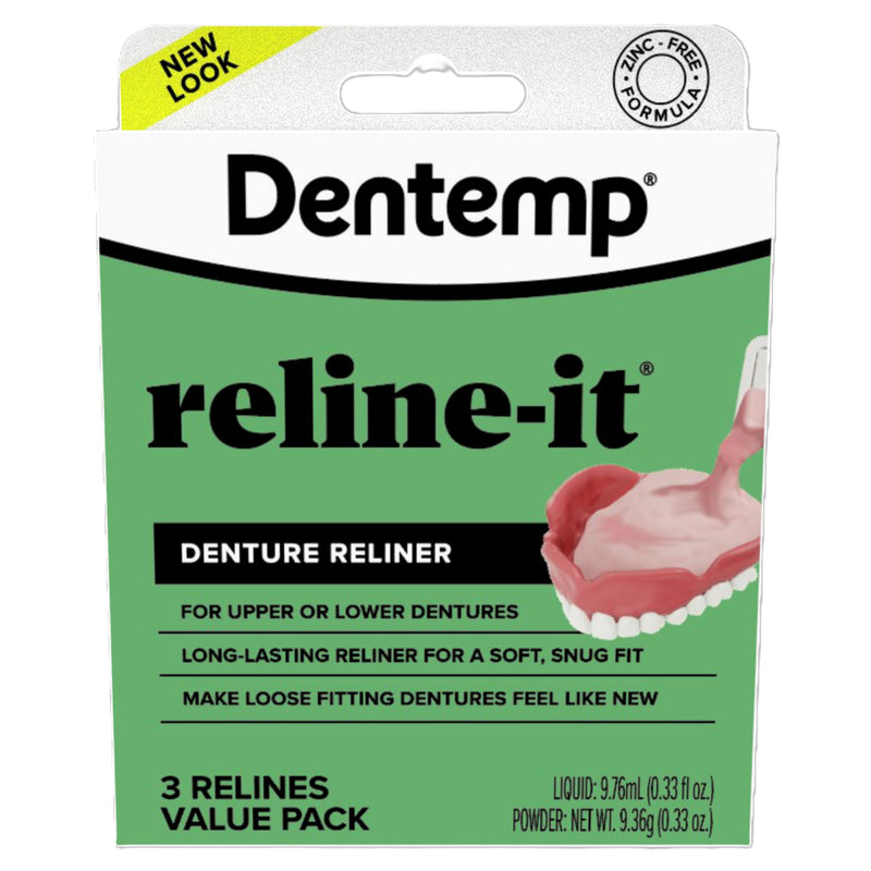 Dentemp Denture Reline Kit Value Pack - Advanced Formula Reline It Denture Reliner - Denture Kit to Refit and Tighten Dentures for Both Upper & Lower Denture - 3 Relines (Packaging May Vary) 1 Pack (3 Relines)