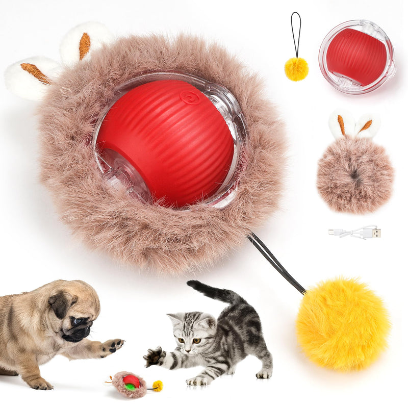 JAKPAK Cat Toys Interactive Cat Toy Ball with Plush Cover for Indoor Cats Bird Chirping and Strong Power Drive Dog Cat Toy Moving Automatic Dog Cat Toys for Bored Indoor Cats of All Ages (Red) - BeesActive Australia