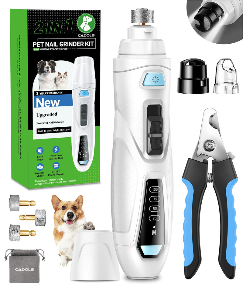 Dog Nail Grinder Super Quiet Dog Nail Trimmers 3 Grinding Wheels 3 Speed 3 Ports Rechargeable Pet Nail Grinder for Dogs with LED Display Dog Nail Clippers Kit for Large Medium Small Dogs Cats (White) White - BeesActive Australia