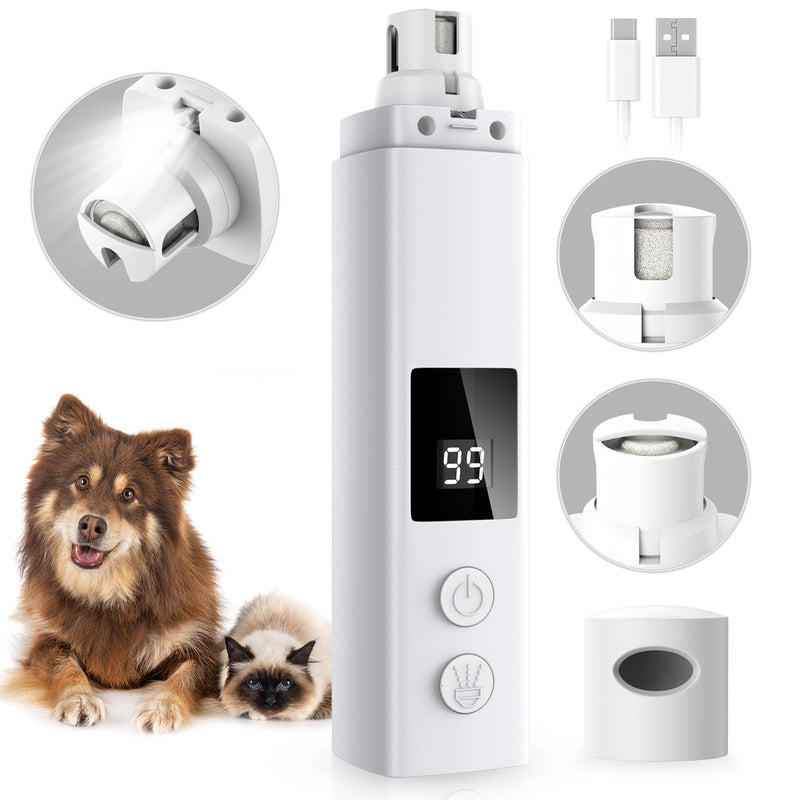 Dog Nail Grinder Quiet - 45db 4 Speed 4 Ports 12000 r/min USB Rechargeable Electric Professional Pet Dog Nail Trimmers with LED Lights for Large Medium Small Puppy Dogs/Cats - White - BeesActive Australia
