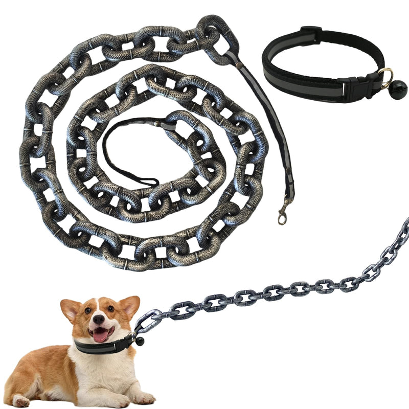 6 Ft Funny Dog Leash - Giant Plastic Chain Leash with Puppy Collar - Funny Chain Dog Leash Big, Chain Leash for Small Dog Funny (Black) black - BeesActive Australia