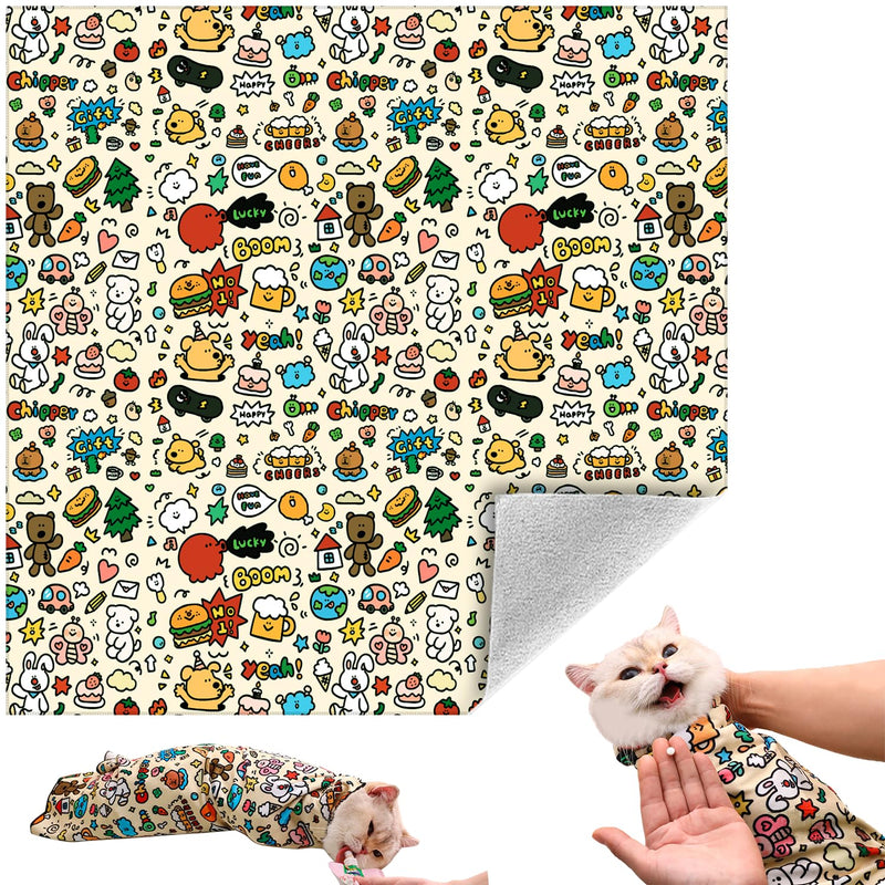 Cat Grooming Wrap, Self-Adherent Soft Cat Blanket to Wrap, Nail Clipping, Anti-Bite, Anti-Scratch, Anti-Escape Calming Wrap (Cute Prints-M) - BeesActive Australia