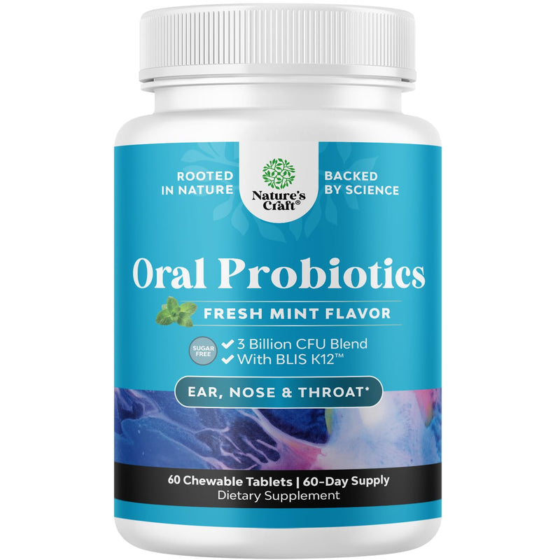 Oral Probiotics for Teeth and Gums - Minty Fresh BLIS K12 Oral Probiotics for Mouth Bad Breath Dry Mouth and Dental Health Support with 3 Billion CFU - Chewable Xylitol Lozenges Mint Flavor (60 Count) 60 Count (Pack of 1)