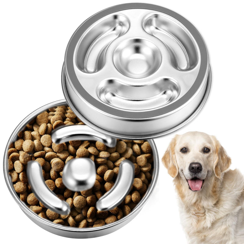 Molain Slow Feeder Dog Bowl, 2 Cups Stainless Steel Dog Food Bowls, Non-Slip Dog Water Bowl, Pet Bowl for Small & Medium Dogs, Fun Bloat Stop Dog Slow Feeder Bowl - BeesActive Australia
