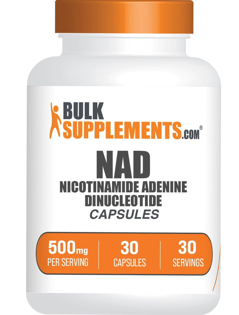 BulkSupplements.com NAD Capsules - Nicotinamide Adenine Dinucleotide, NAD Supplement 500mg - for Energy Support, Pure & Gluten Free, 1 Capsule per Serving, 30 Capsules (Pack of 1)