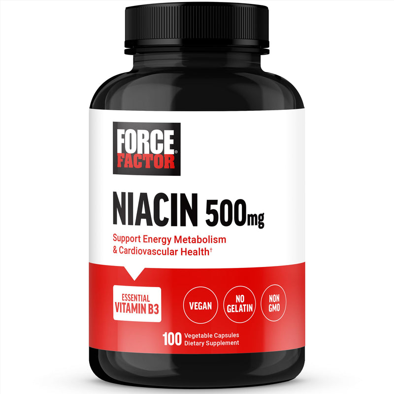 Force Factor Niacin Vitamin B3 to Support Cellular Energy & Heart Health | Niacin 500mg Heart-Health & Cardiovascular Health Supplement, Vegan, No Gelatin, Non-GMO, 100 Vegetable Capsules