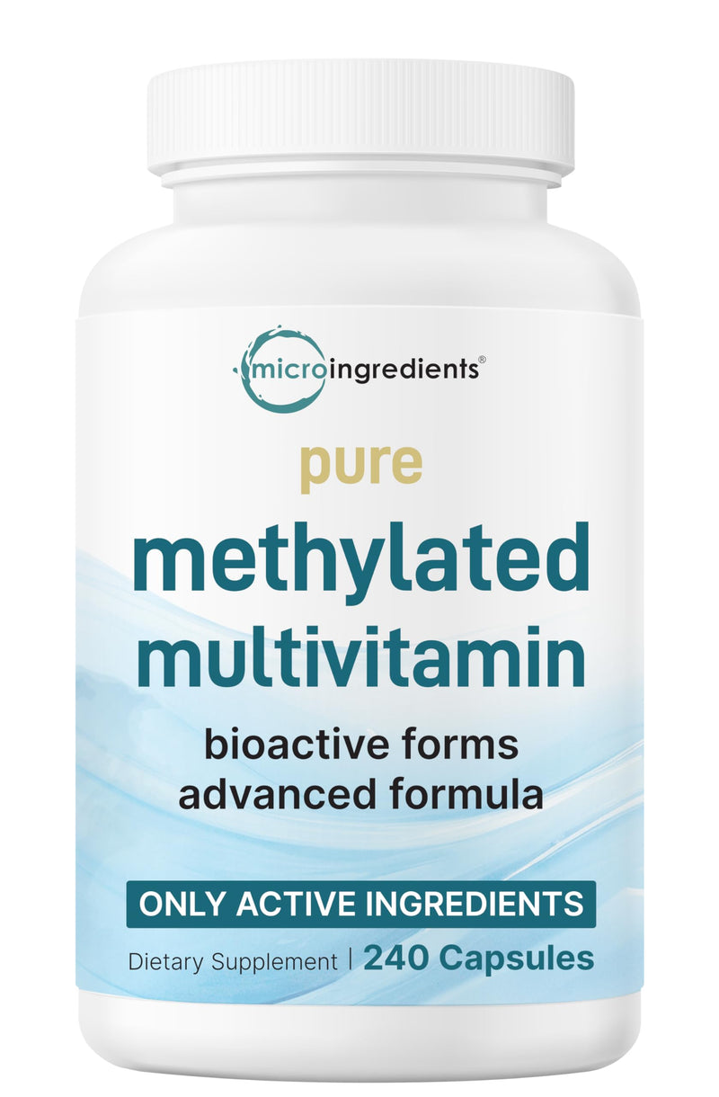 Micro Ingredients Pure Methylated Multivitamin Supplement, 240 Capsules | 19-in-1 Formula with Methylfolate, Methyl B12, Vitamins C, D, Magnesium & Zinc. For Women & Men. Iron Free, Filler Free. 240 Count (Pack of 1)