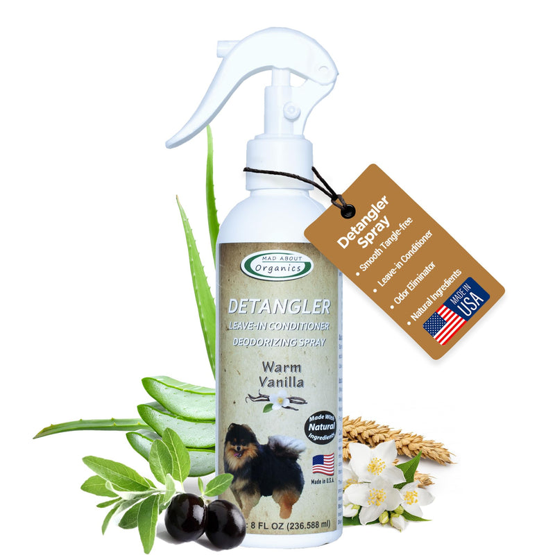 Detangler Spray - Warm Vanilla Scent - Deodorizing Spray for Dogs and Horses, Leave-in Conditioner, Gently Releases Tangles, Softens Coats, Freshens Scent | Made in The USA | 8 oz