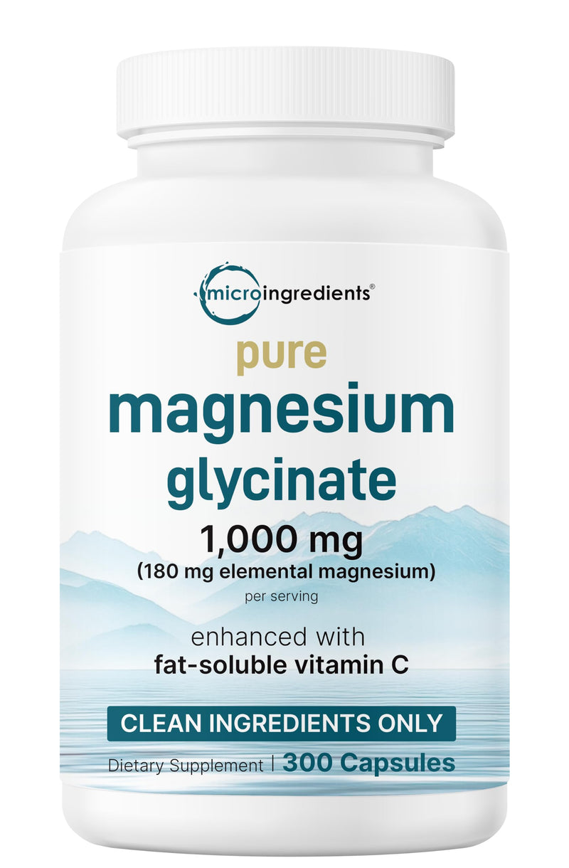 Pure Magnesium Glycinate 1,000mg, 300 Capsules | 100% Chelated for Max Absorption | Enhanced with Vitamin C | Only Uses Active Ingredients