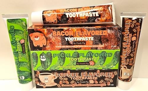 3 Pack Toothpaste - Bacon, Pickle and Coffee Flavored Toothpaste Gag Gift