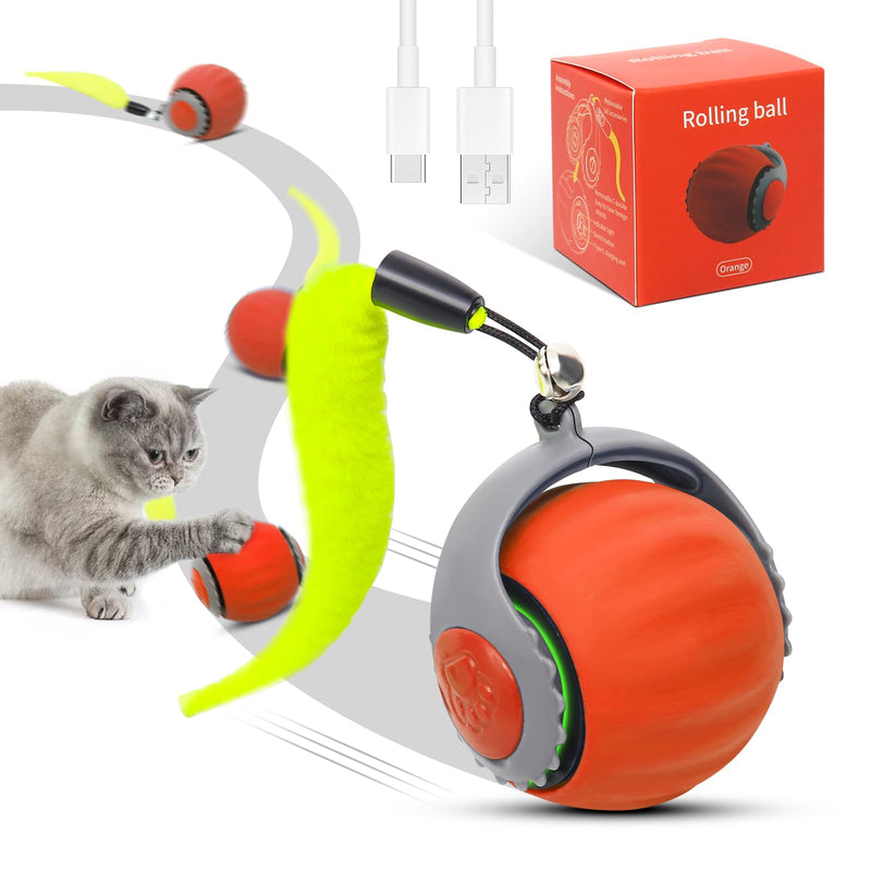 Interactive Cat Ball Toy, Speedy Tail 2.0 Cat Toy, Automatic Moving Ball Toy for Indoor Cat, Anti Depression Pet Toy, Speed Adjustable, Orange - BeesActive Australia