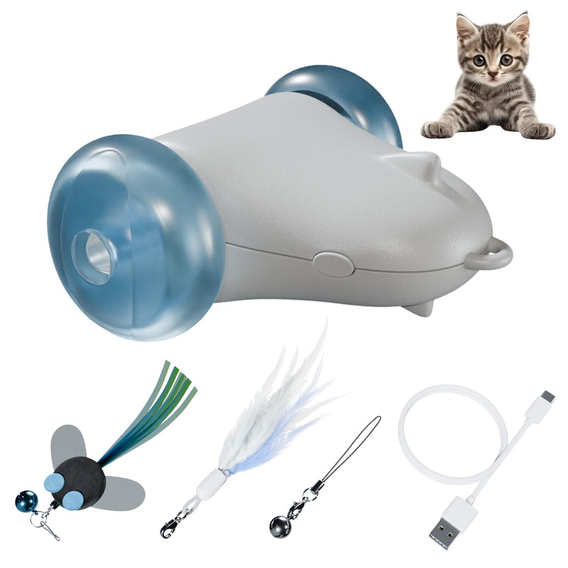 Rolling Rover – Interactive Cat Toy with RGB Wheels, Automatic Moving Mouse-Shaped Design, Feather Butterfly and Bell Attachments, Smart Motion Activated for Indoor Cats & Kittens (Blue) Blue - BeesActive Australia