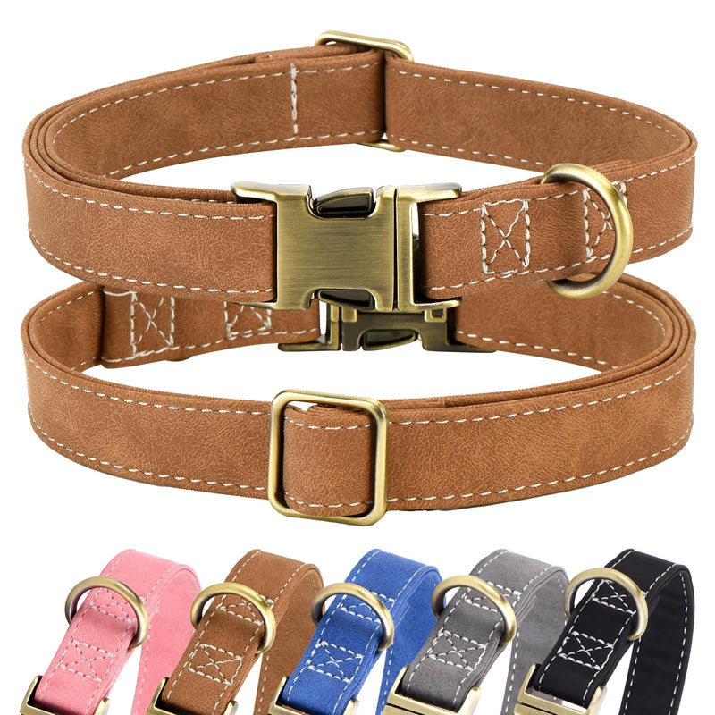 Soft Leather Dog Collar, Adjustable Heavy Duty Dog Collars with Quick Release Metal Buckle, Heavy Duty Basic Dog Collars for Small Dogs, Coffee, S - BeesActive Australia