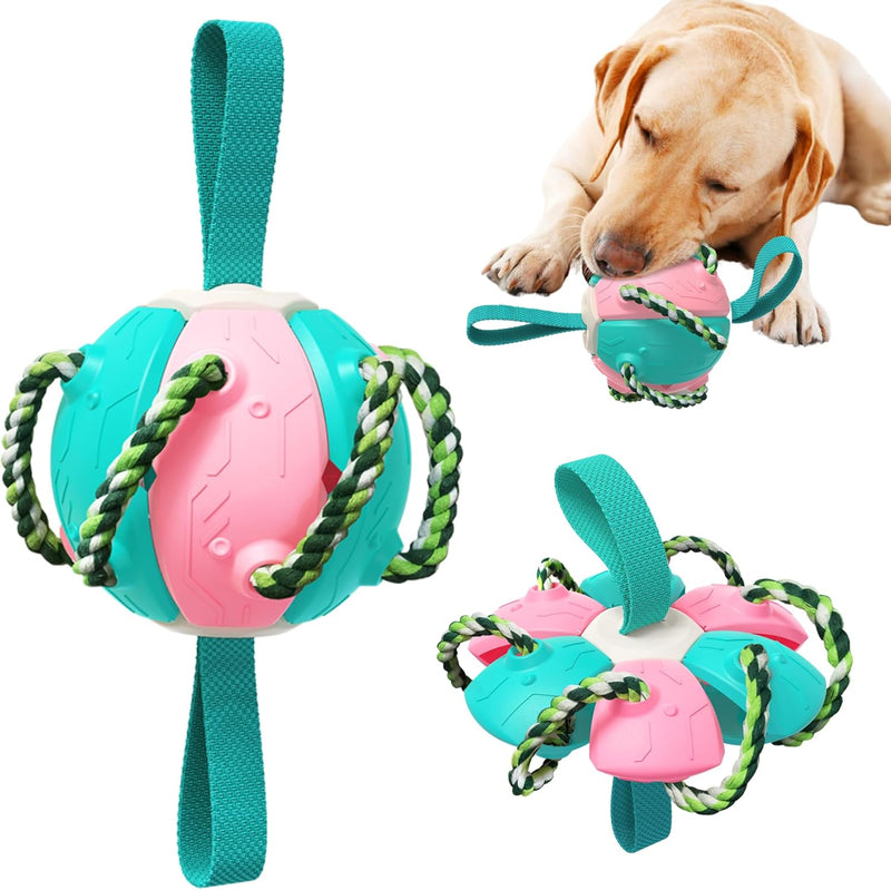 Rebound Frisbee Ball, Multi-Function Chew & Tug Toy for Dogs, Flying Disc, Interactive Tug-of-War Dog Toy, Promotes Dental Health, Ideal for Water Play and Outdoor Fun (Pink & Blue) Pink & Blue - BeesActive Australia