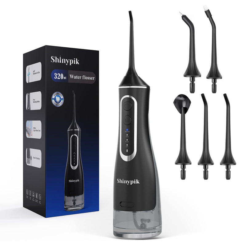 Electric Water Flosser Pick - 320ML Larger Tank 4 Modes Cordless Portable Oral Irrigator,IPX7 Waterproof Dental Flosser,Professional Water Teeth Cleaner Picks for Home Travel (Black) Black