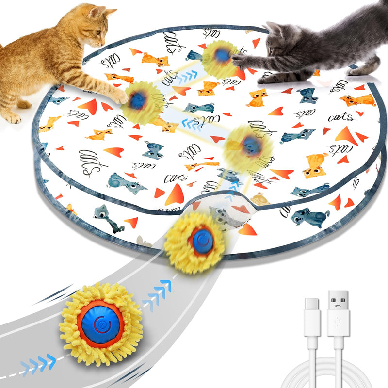 Interactive Cat Toys for Indoor Cats, Sea Urchin Smart Bouncing Ball Fast Rolling with Light, Automatic Moving Cat Ball Toys Hide and Seek Game in 28 Inch Pouch White - BeesActive Australia