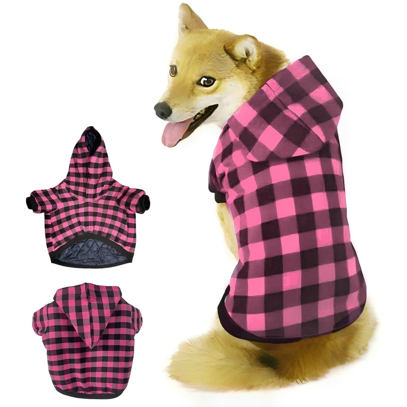 Dog Winter Cotton-Padded Clothes Boy Small Coat Medium Puppy Plaid Jacket Large Size Pet Girl Extra Hoodie (Pink L) Pink - BeesActive Australia