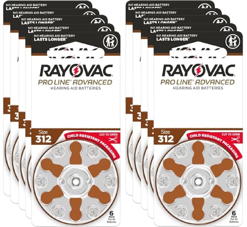 Rayovac Proline Advanced Hearing Aid Batteries | Size 312 | World's Longest Lasting Battery | Child-Resistant Packaging (60)