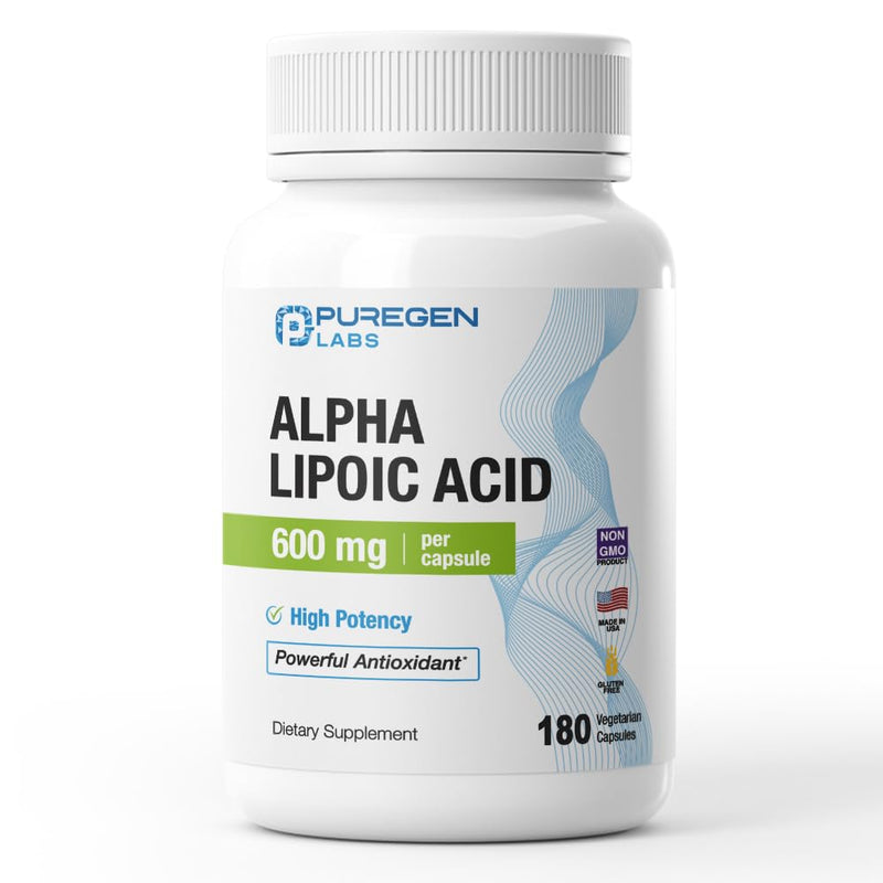 Puregen Labs Alpha Lipoic Acid 600mg [High Potency] 180 Servings - Antioxidant Support | No Harmful Additives | Non-GMO, NO Gluten and Dairy, 600 mg per Veggie Capsule - Made in USA 1 - BeesActive Australia