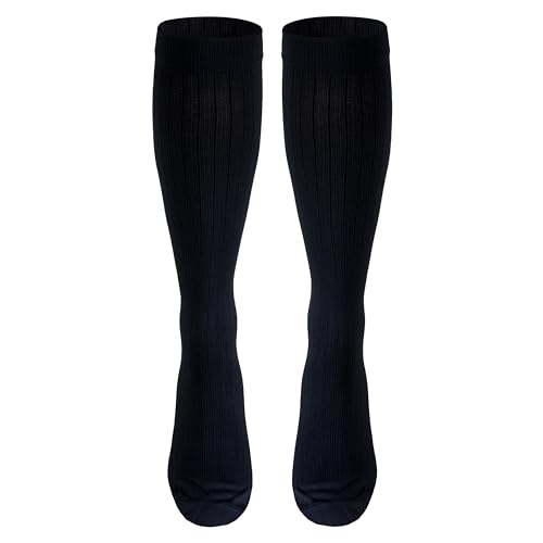 NuVein Men's Compression Socks, 30-40 mmHg Support, Dress Trouser Style, Over Calf Knee High, Black, Large 30 - 40 mmHg