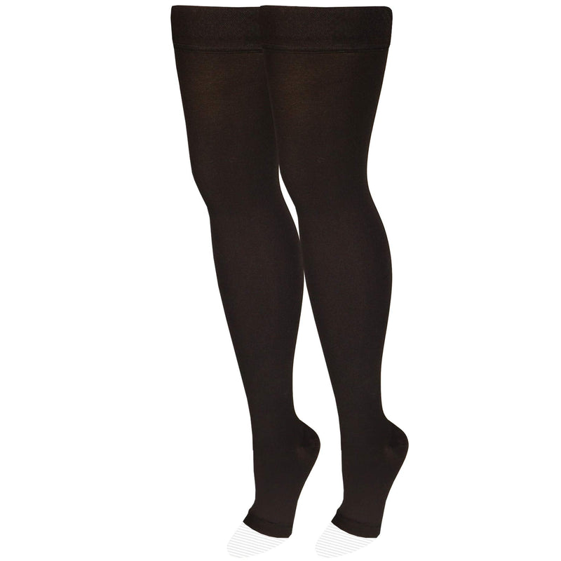 NuVein Medical Compression Stockings, 30-40 mmHg Support, Women & Men Thigh Length Hose, Open Toe, Black, Medium Medium (1 Pair)