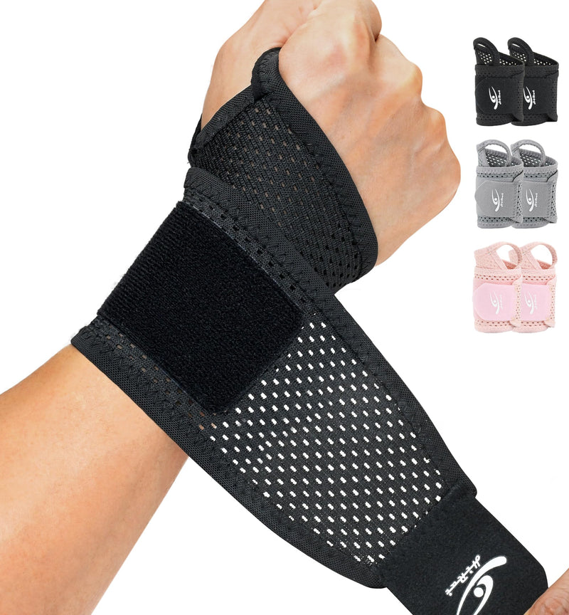 HiRui 2-Pack Ultra-Thin Mesh Wrist Wraps - Breathable, Adjustable Wrist Support for Workouts & Daily Use - Unisex Wrist Brace for Pain Relief, Tendonitis, Carpal Tunnel - One Size Fits All (Black) Black
