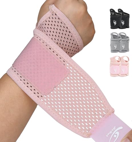 HiRui 2-Pack Ultra-Thin Mesh Wrist Wraps - Breathable, Adjustable Wrist Support for Workouts & Daily Use - Unisex Wrist Brace for Pain Relief, Tendonitis, Carpal Tunnel - One Size Fits All (Pink) Pink